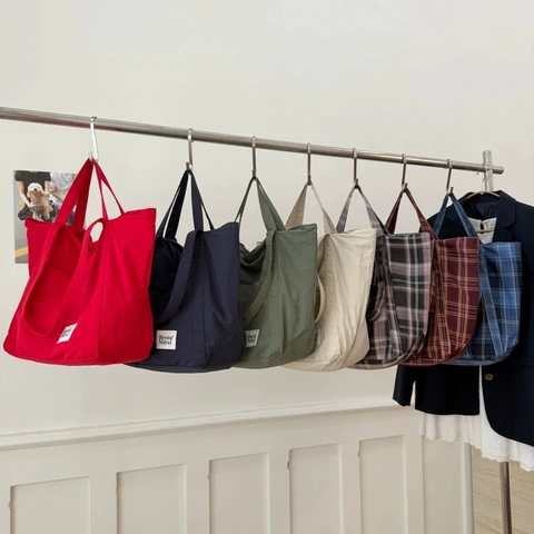 Large Capacity Nylon Tote Bag Women Minimalist Japanese Style Shoulder Handbag With Front Pocket For Daily Commute Casual
