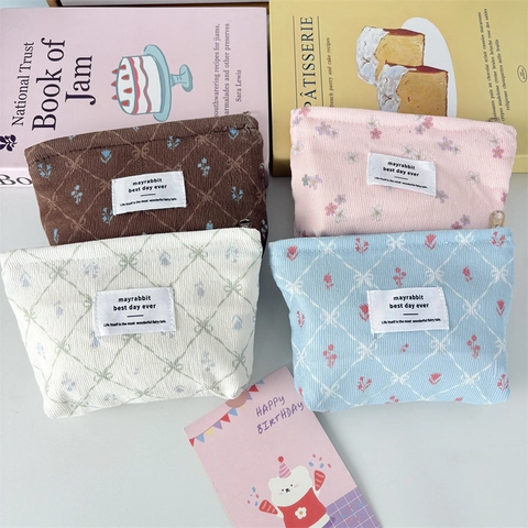 Mini Borsa Per Rossetto In Velluto A Coste Carino Fiocco Floreale Pochette Per Cosmetici Portatile Piccola Custodia