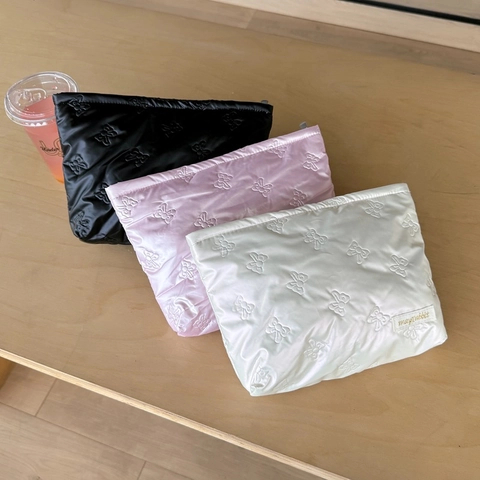 Quilted Cosmetic Bag PU Faux Leather Heart Bowknot Pattern Large Capacity Travel Makeup Pouch Organizer For Women Girls