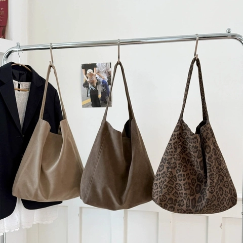 Borsa Tote Grande In Camoscio Da Donna Fantasia Leopardata Minimalista Borsa A Spalla Versatile Borsa Hobo