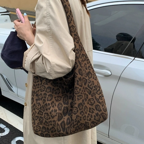 Borsa Tote Grande In Camoscio Da Donna Fantasia Leopardata Minimalista Borsa A Spalla Versatile Borsa Hobo
