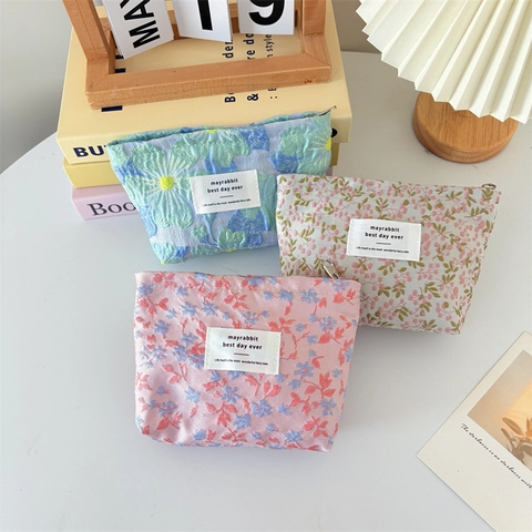 Vintage Blumen Jacquard Kosmetiktasche Tragbare Make-Up Tasche Mini Hautpflege Organizer Reißverschluss Für Frauen