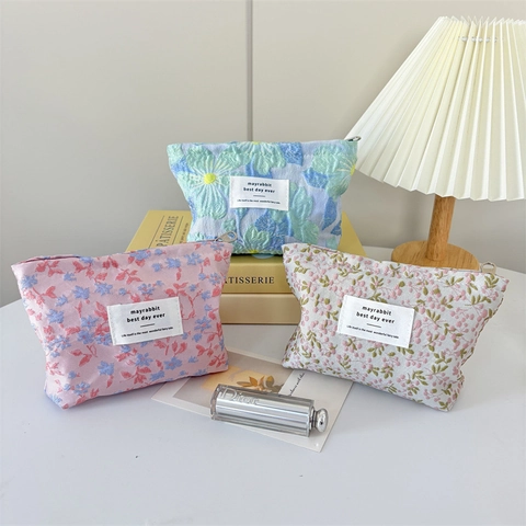 Vintage Blumen Jacquard Kosmetiktasche Tragbare Make-Up Tasche Mini Hautpflege Organizer Reißverschluss Für Frauen