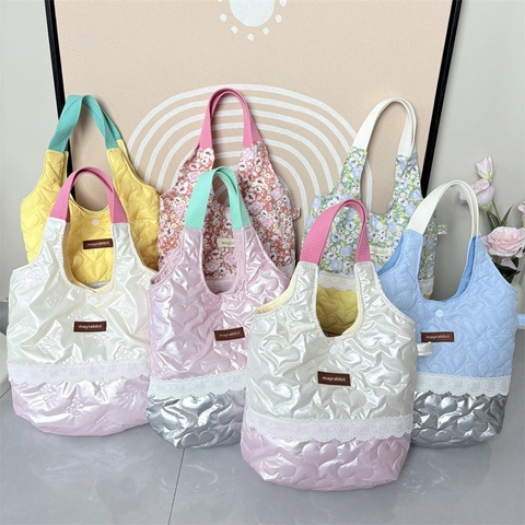 Borsa A Mano Trapuntata Da Donna Motivo A Cuore Patchwork Floreale Tote Bag Con Bordo In Pizzo Colore A Contrasto Moda Casual