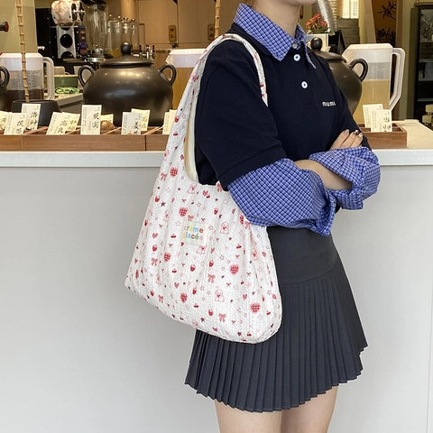 Große Tragetasche Polyester Schiffon Waffelstruktur Cartoon Hund Hase Drucke Lässige Shopping Schulter Handtasche Für Damen