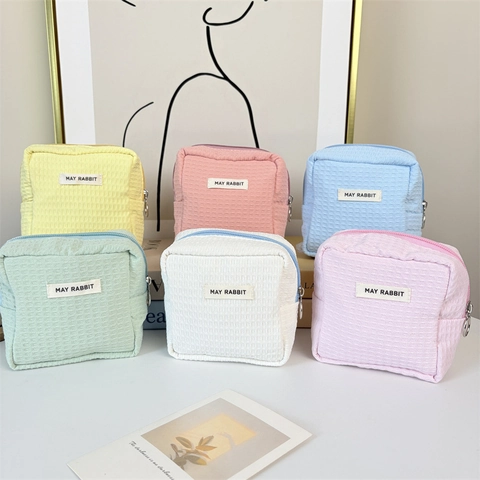 Minimalistische Waffelgewebe Kleine Quadratische Tasche Tragbare Mini Damenbinde Aufbewahrungstasche Reißverschluss Kosmetik Organizer Für Damen