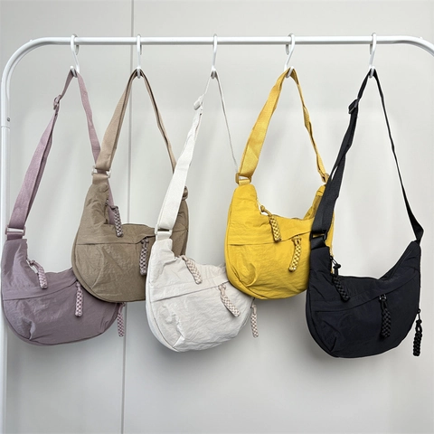 Women Nylon Crossbody Dumpling Bag Half Moon Shoulder Satchel With Adjustable Wide Strap Casual Lightweight Small Handbag