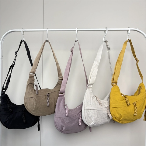 Women Nylon Crossbody Dumpling Bag Half Moon Shoulder Satchel With Adjustable Wide Strap Casual Lightweight Small Handbag