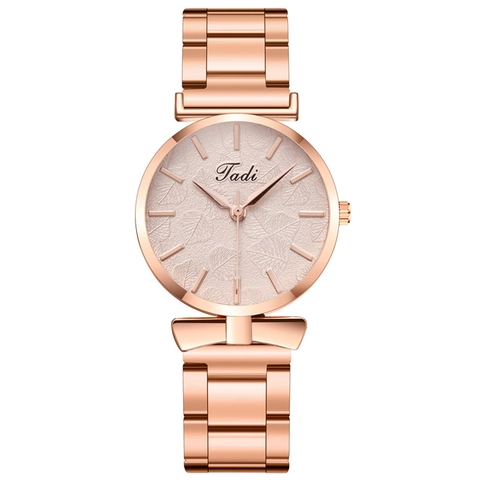 Women Quartz Watch Alloy Steel Strap Minimalist Leaf Textured Dial Elegant Fashion Casual Wristwatch For Lady