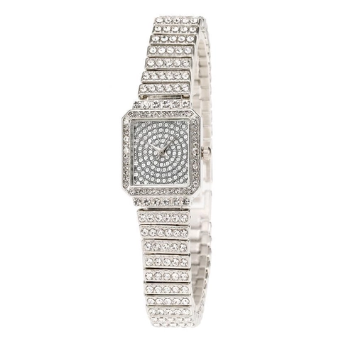 Montre À Quartz Carrée Pour Femme Luxe Strass Bracelet En Alliage Mode Élégante