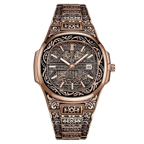 Montre À Quartz Pour Homme Gravée En Relief Bracelet En Alliage Calendrier Date Mode Décontractée Luxe