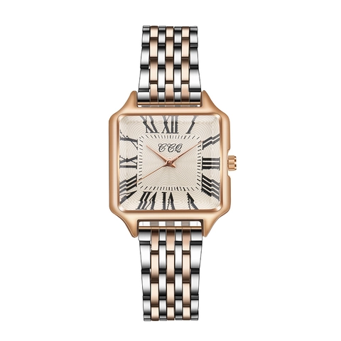 Reloj De Cuarzo Para Mujer Cuadrado Elegante Correa De Acero Inoxidable Números Romanos Retro Moda