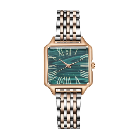 Reloj De Cuarzo Para Mujer Cuadrado Elegante Correa De Acero Inoxidable Números Romanos Retro Moda