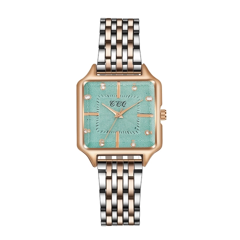 Reloj De Cuarzo Cuadrado Para Mujer Caja De Aleación Acentos De Strass Correa De Acero Inoxidable Moda Casual