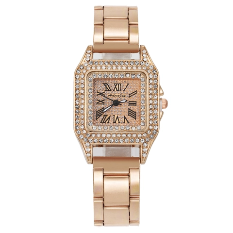 Reloj De Cuarzo Para Mujer Caja Cuadrada Con Diamantes De Imitación Esfera Estrellada Números Romanos Correa De Acero