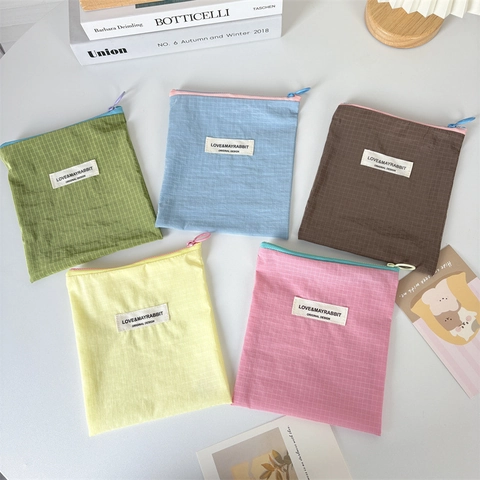 Mini Bolsa De Almacenamiento Portátil Nylon Patrón De Cuadrícula Cremallera Color Macarrón Organizador De Maquillaje