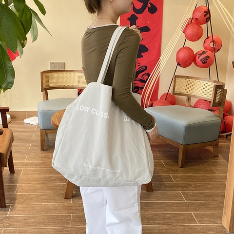 Large Capacity Shoulder Tote Bag Lightweight Nylon Solid Color Letter Print Simple Trendy Daily Casual For Women