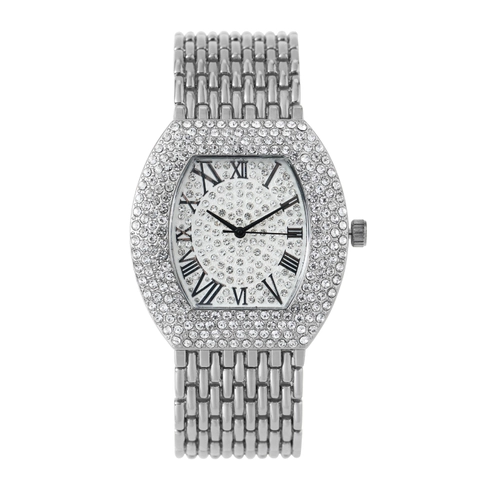 Dames Mode Quartz Horloge Tonneau Luxe Strass Legering Stalen Band Romeinse Cijfers Elegant Dameshorloge