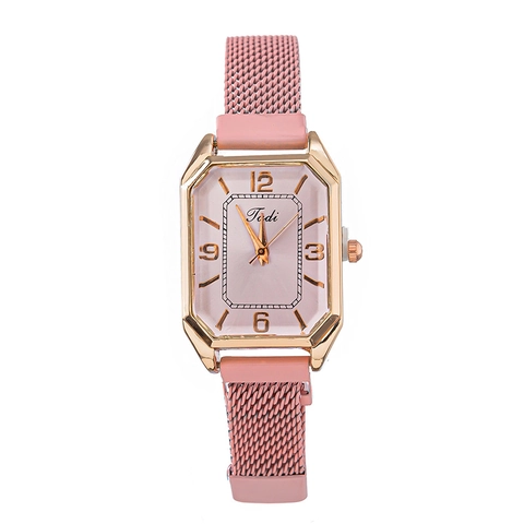 Reloj De Cuarzo Para Mujer Caja De Aleación Octogonal Rectangular Correa De Acero Inoxidable Malla Milanesa Casual