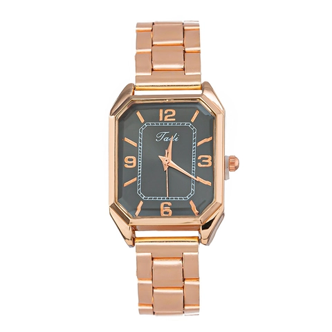 Reloj De Pulsera De Cuarzo Para Mujer Aleación Oro Rosa Correa De Eslabones Esfera Rectangular Octogonal Casual Analógico