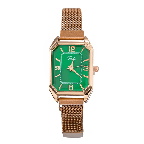 Reloj De Cuarzo Para Mujer Caja De Aleación Octogonal Rectangular Correa De Acero Inoxidable Malla Milanesa Casual