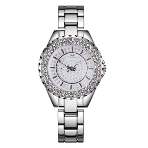 Women Quartz Watch Full Rhinestone Luxury Starry Sky Dial Metal Band Elegant Analog Wristwatch Fashion Accessory
