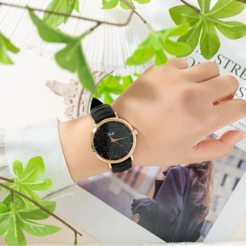 Women Quartz Watch Starry Sky Dial Silicone Strap Alloy Case Fashion Casual Analog Wristwatch For Students