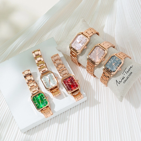 Women's Vintage Rectangular Quartz Watch Rose Gold Alloy Strap Elegant Octagonal Dial Fashion Wristwatch For Casual Office Wear