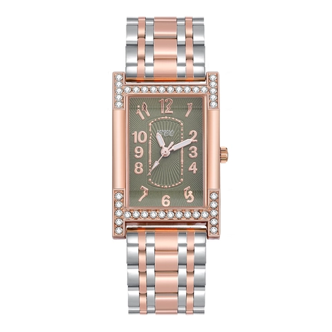 Women Quartz Watch Fashion Casual Rectangular Dial Rhinestone Inlaid Steel Strap Analog Wristwatch For Girls Elegant
