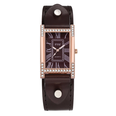 Women's Quartz Watch Rectangular Alloy Case Rhinestone Accents Leather Cuff Strap Retro Roman Numerals Fashion Casual