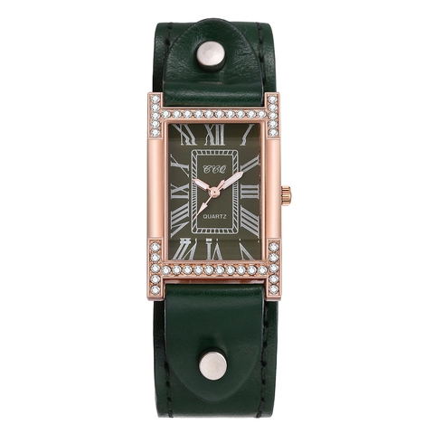 Women's Quartz Watch Rectangular Alloy Case Rhinestone Accents Leather Cuff Strap Retro Roman Numerals Fashion Casual