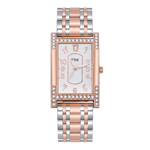 Women Quartz Watch Fashion Casual Rectangular Dial Rhinestone Inlaid Steel Strap Analog Wristwatch For Girls Elegant
