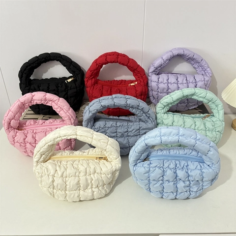 Gesteppte Puffer Handtasche Polyester Blase Texturierte Karomuster Wolke Tasche Mode Leichte Gepolsterte Tote Für Frauen