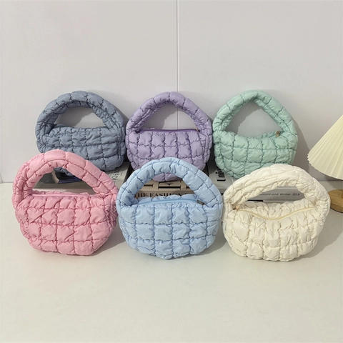 Gesteppte Puffer Handtasche Polyester Blase Texturierte Karomuster Wolke Tasche Mode Leichte Gepolsterte Tote Für Frauen