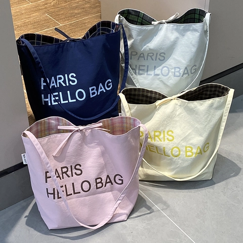 Sac Fourre-Tout Femme Grande Capacité Nylon Imprimé Lettres Doublure Carreaux Sac Bandoulière Urbain