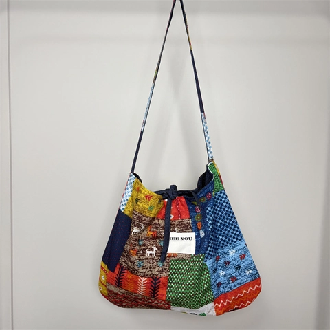 Borsa A Tracolla Denim Patchwork Bohémien Donna Grande Capacità Ricamo Etnico Borsa A Spalla Pendolare