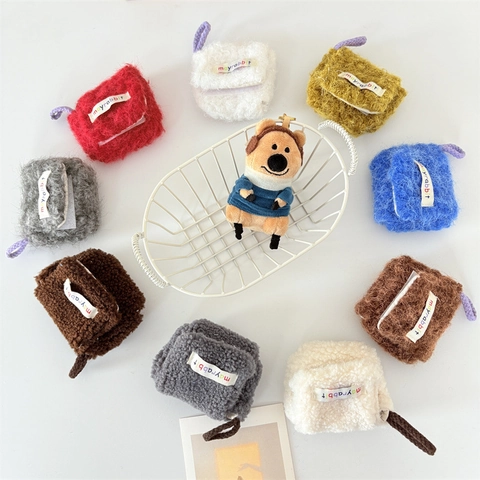 Custodia Per Mini Auricolari In Peluche Borsa Portaoggetti Portatile Per Cuffie Bluetooth Astuccio In Morbida Lana Di Agnello