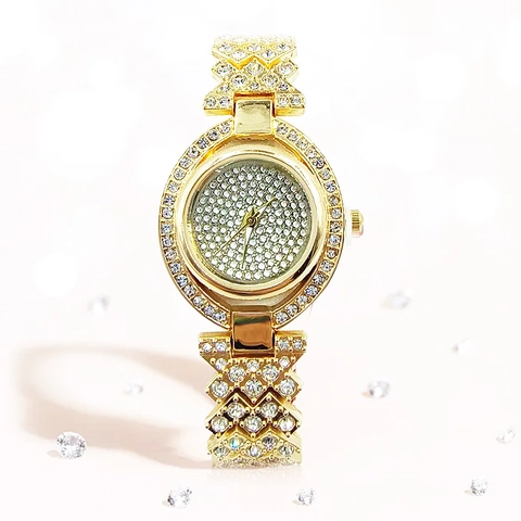 Luxury Women Quartz Watch Full Rhinestone Alloy Link Bracelet Round Analog Dial Fashion Jewelry Shiny Timepiece