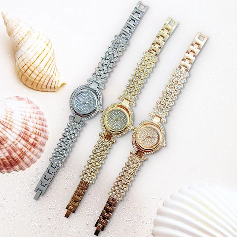 Lussuoso Orologio al Quarzo Donna con Strass Quadrante Ovale Bracciale Geometrico Lega Cristallo per Festa Banchetto