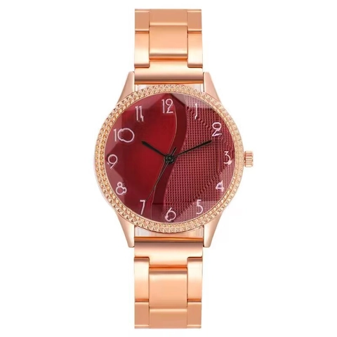 Orologio Al Quarzo Da Donna Strass Oro Rosa Cinturino In Lega Numeri Arabi Display Analogico Moda Elegante Casual