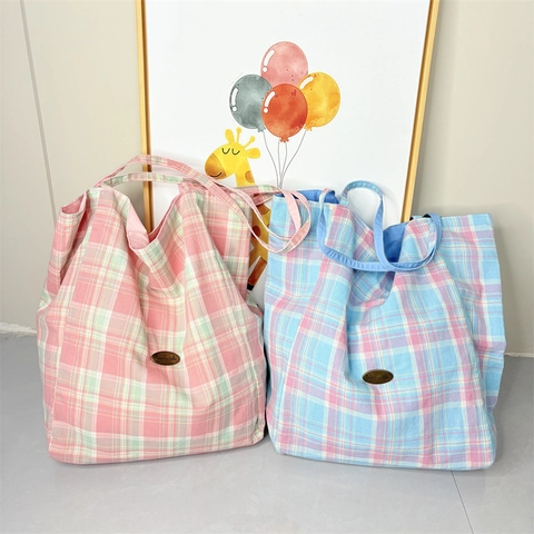 Sac Fourre-Tout Grande Capacité Motif À Carreaux Polyester Toile Décontracté Épaule Sac À Main Pour Étudiants Femmes