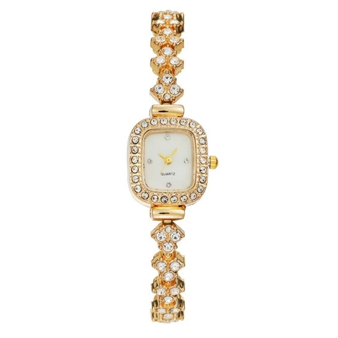 Reloj De Cuarzo Para Mujer Esfera Cuadrada Pulsera De Aleación Con Incrustaciones De Strass Reloj De Pulsera Elegante