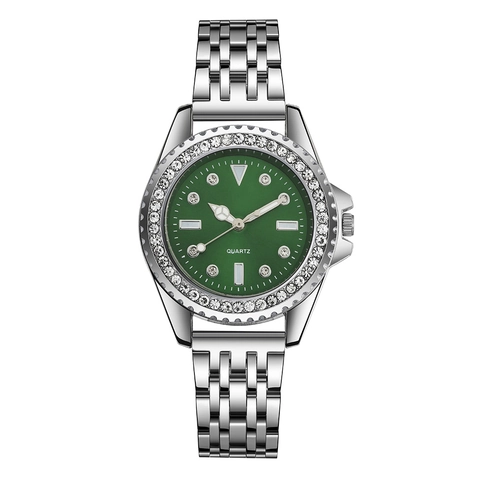 Montre Quartz Femme Avec Lunette Strass Et Bracelet En Alliage Mode Classique Cadran Rond Montre Habillée Pour Dames Élégant