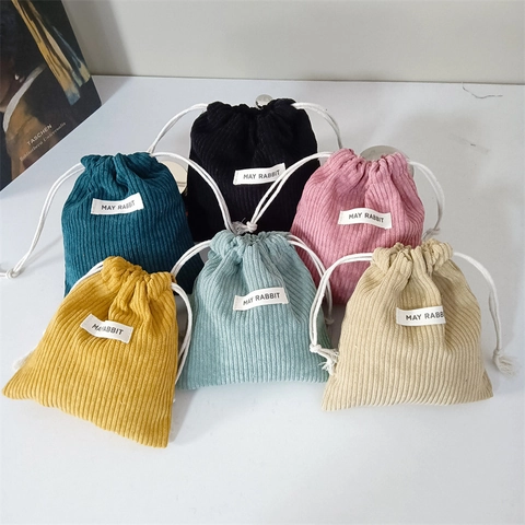 Mini Bolsa Con Cordón De Pana Pequeña Bolsa De Almacenamiento Color Sólido Organizador De Maquillaje Portátil Bolsa De Joyería