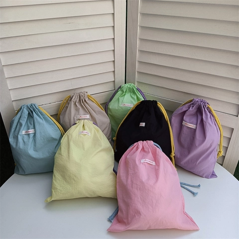 Oxford Cloth Drawstring Pouch Bag Macaron Color Portable Storage Organizer For Cosmetics And Small Items