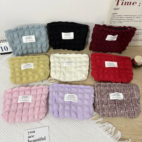 Falten Bubble Textur Kosmetiktasche Seersucker Make-up Beutel Tragbare Reißverschluss Aufbewahrung Organizer Reise