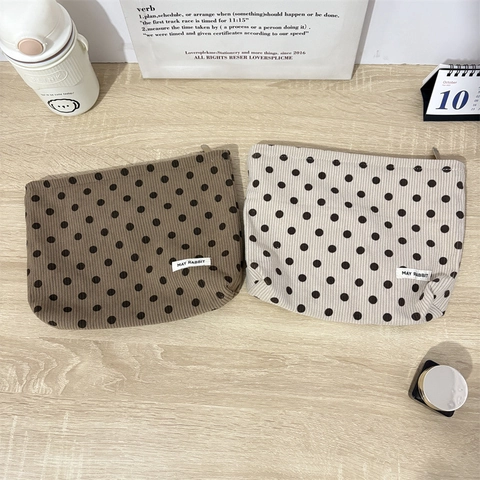Vintage Corduroy Polka Dot Kosmetiktasche Große Kapazität Reise Kulturbeutel Minimalistischer Makeup Organizer Für Damen