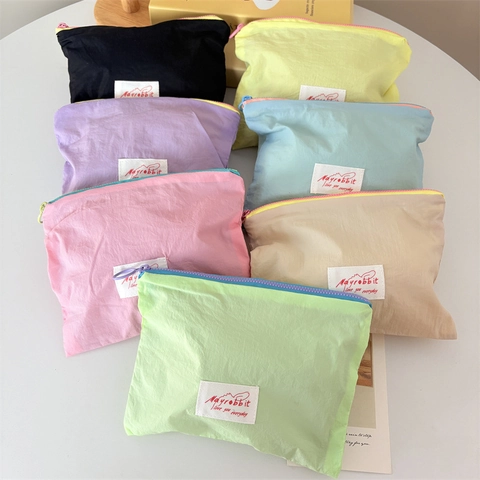 Mini Cosmetic Bag Portable Coin Purse Polyester Zipper Storage Pouch Macaron Color Sweet Style For Daily Travel Women