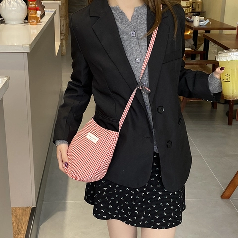 Borsa Tracolla Reversibile In Denim Per Telefono Motivo Quadri Gingham Rosso Bianco Piccola Pochette Spalla Casual Donna