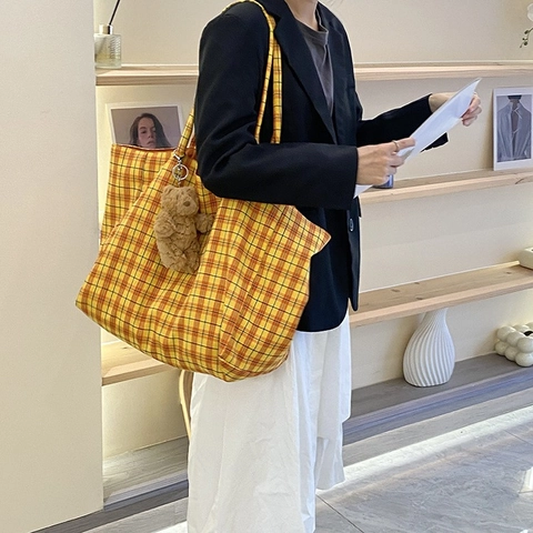 Damen Große Tragetasche Wendbar Karo Leopardenmuster Polyester Vintage Casual Mode Schultertasche Handtasche